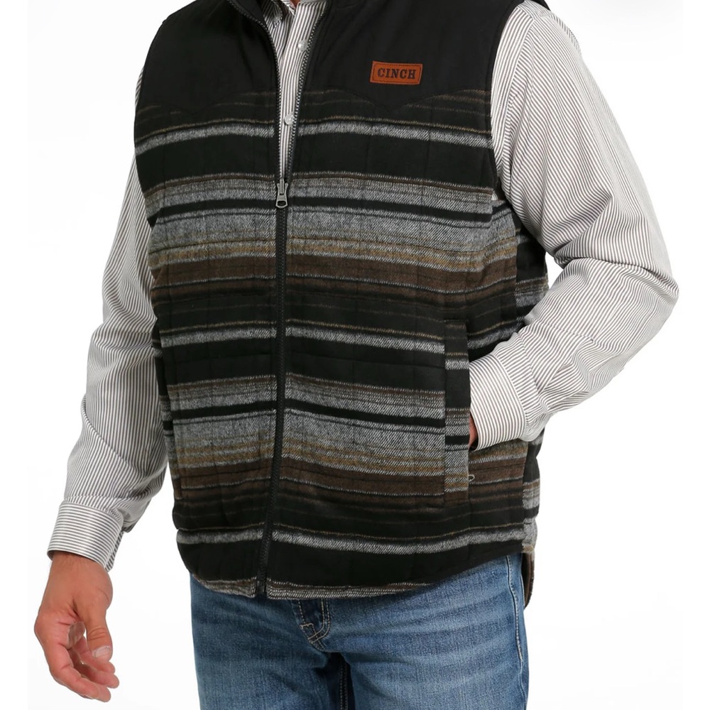 Cinch Men's Black and Gray Striped Vest